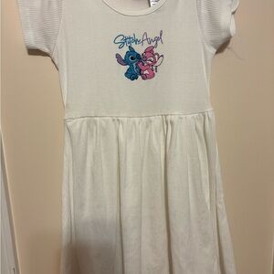 Charming White Kids Dress with Stitch and Angel Print